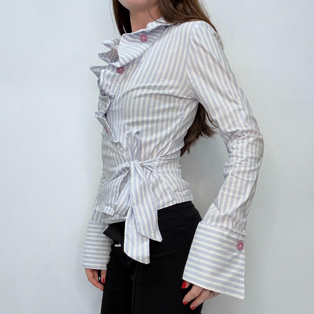 Asymmetric striped ruffle shirt