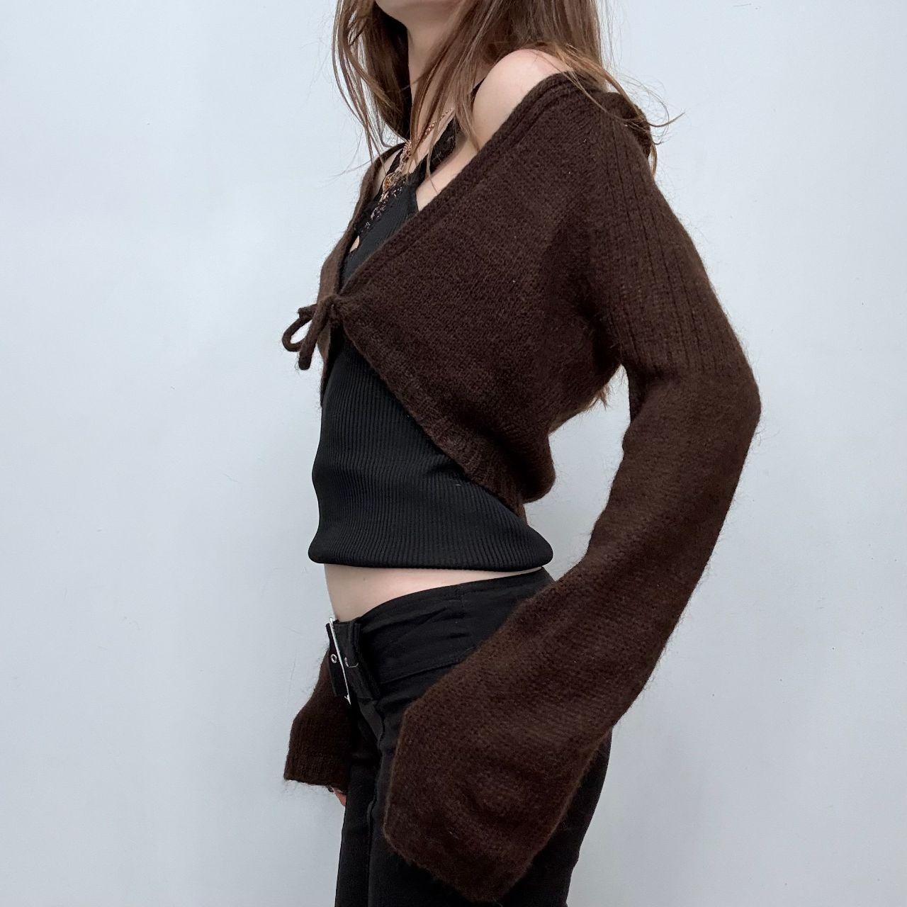 Brown cropped flared cardigan