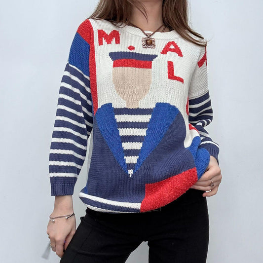Graphic french printed striped jumper