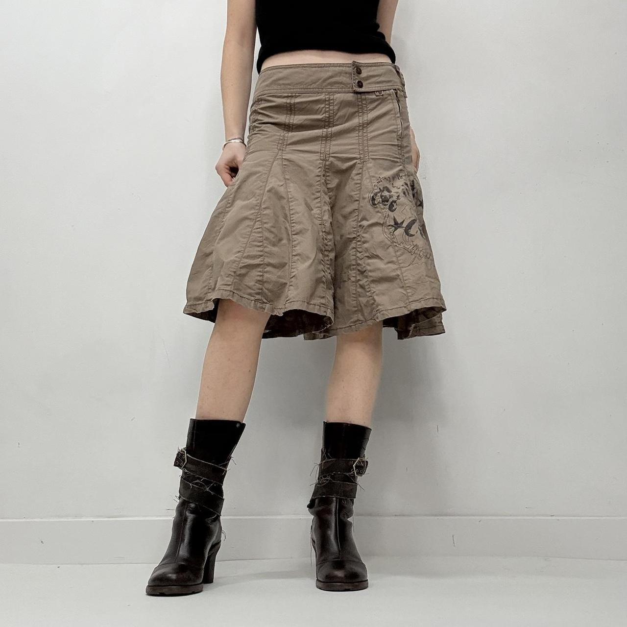 Brown flared grunge utility skirt