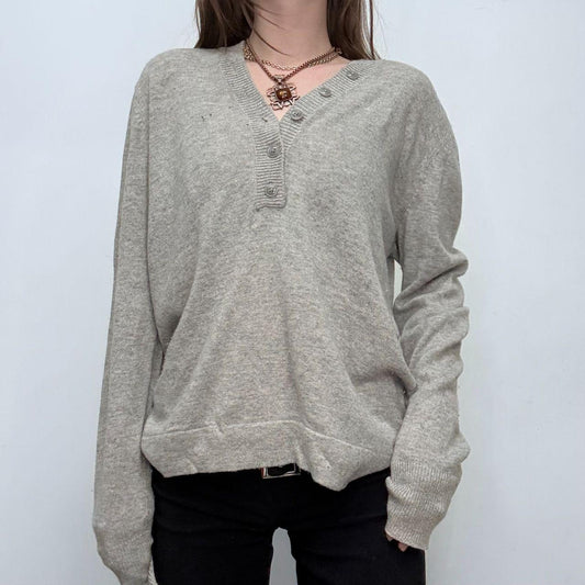 Grey slouchy button knitted jumper