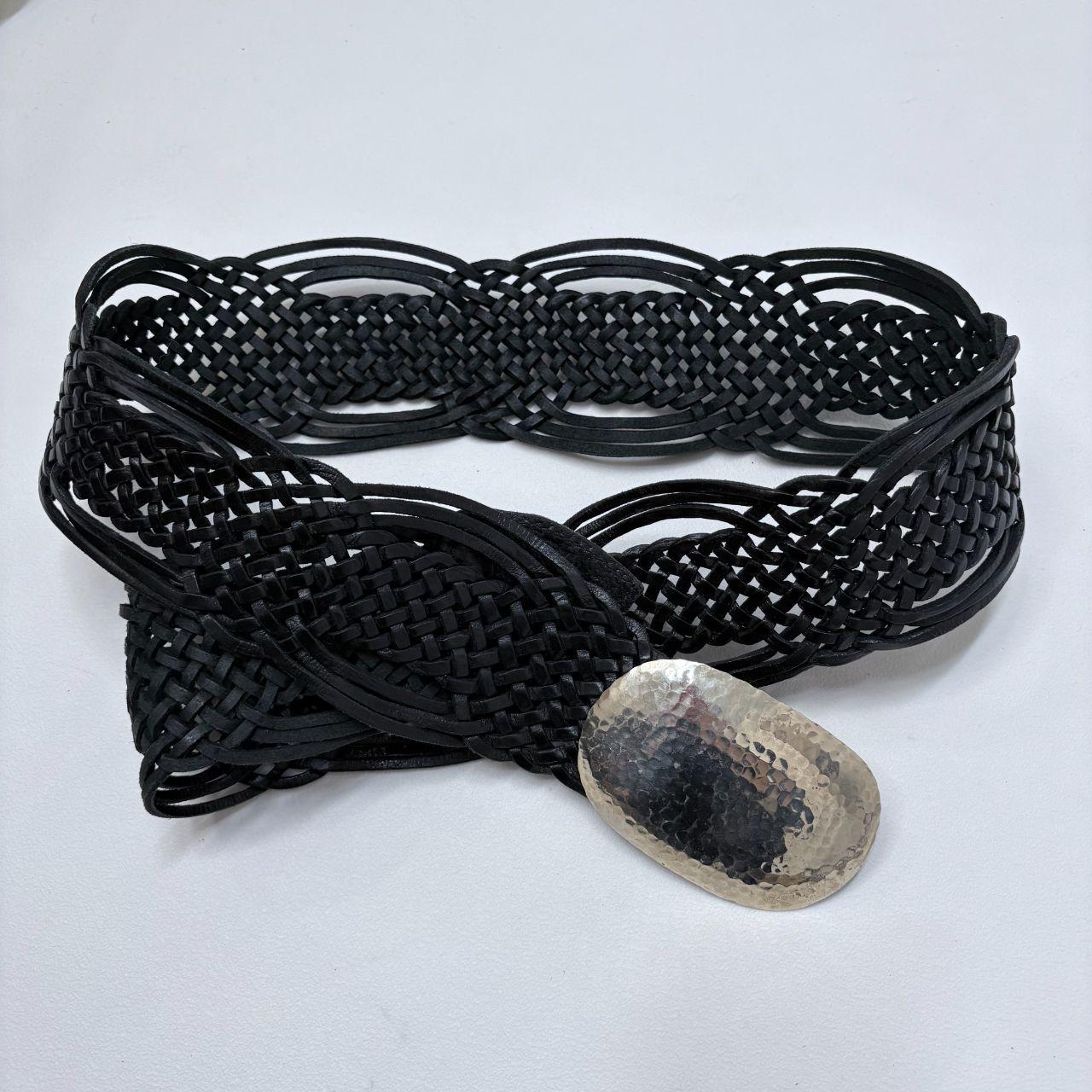 Black woven leather boho belt