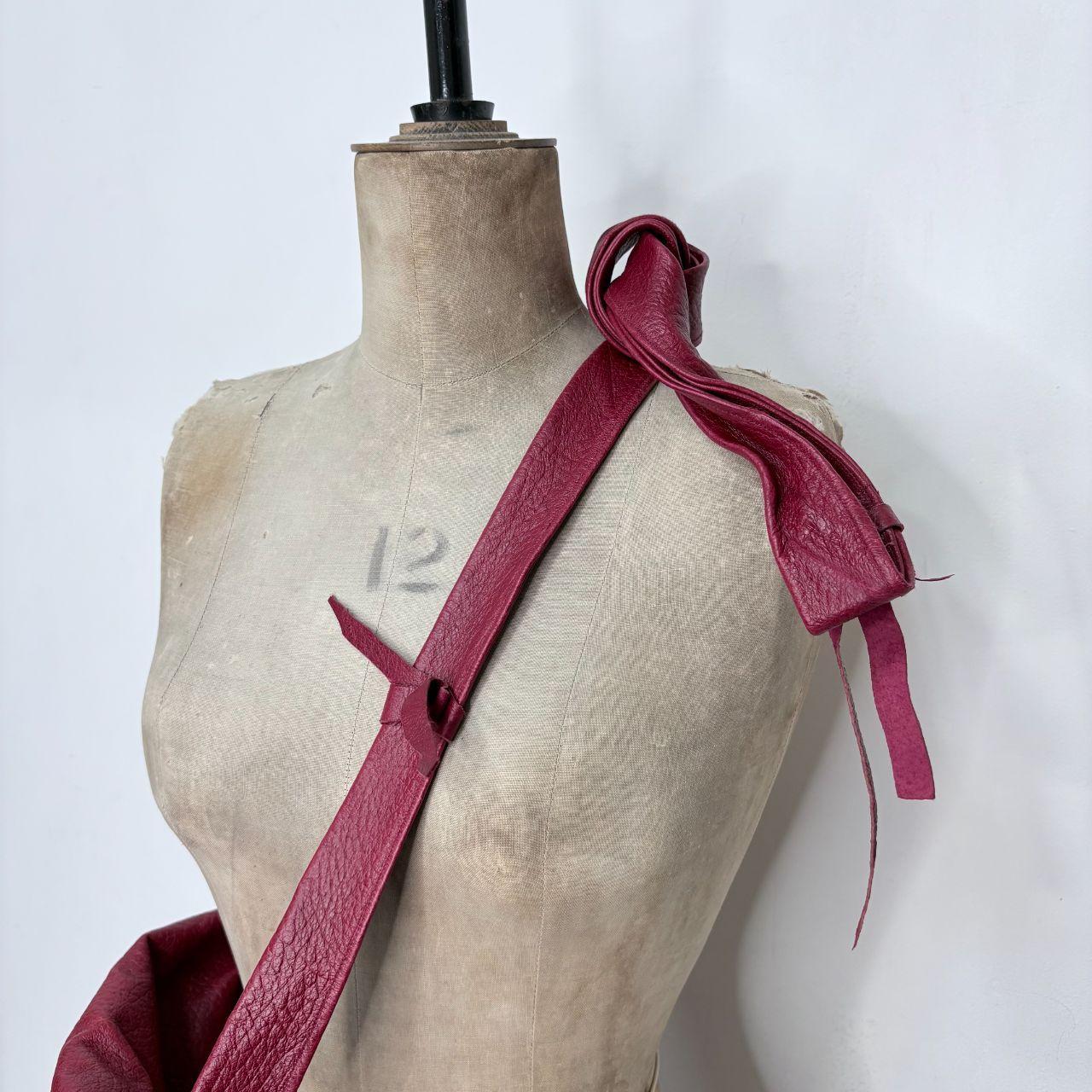 Red leather distressed boho bag