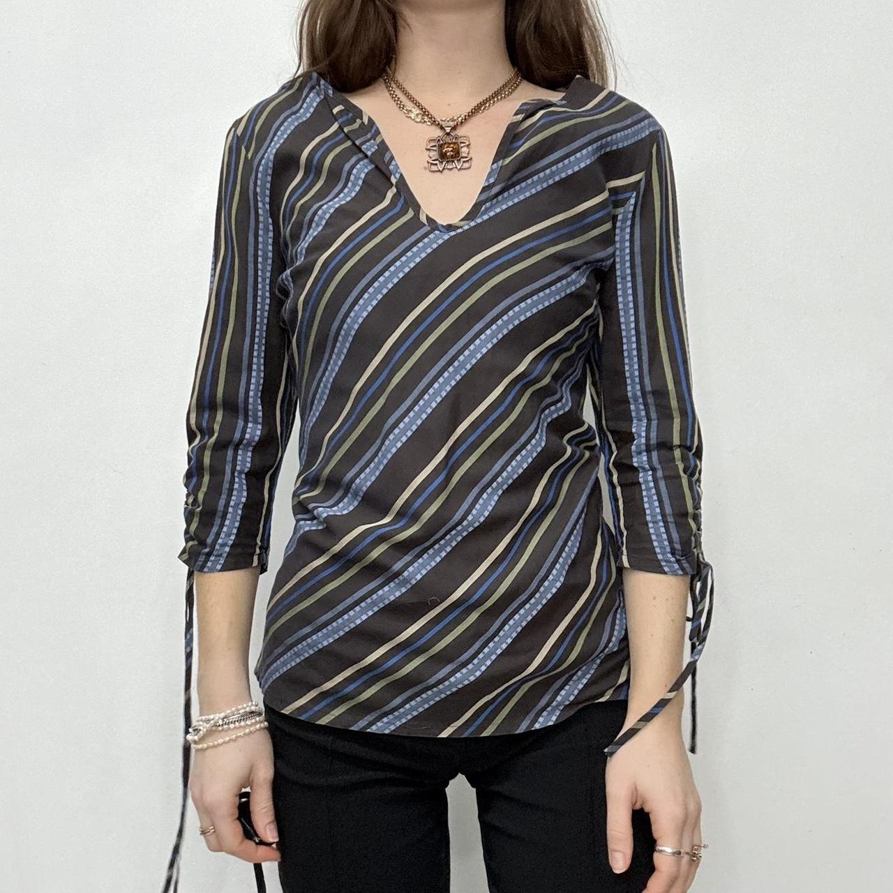 Striped flared puff sleeve shirt