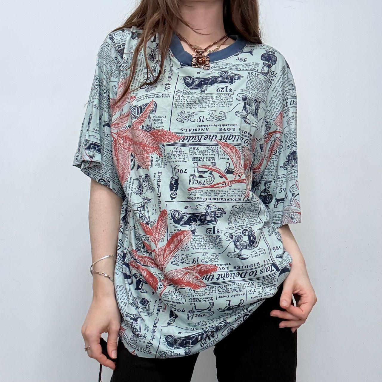Oversized slouchy graphic newsprint t-shirt