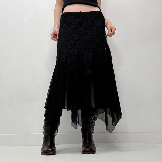 Black lace layered ruffle maxi skirt