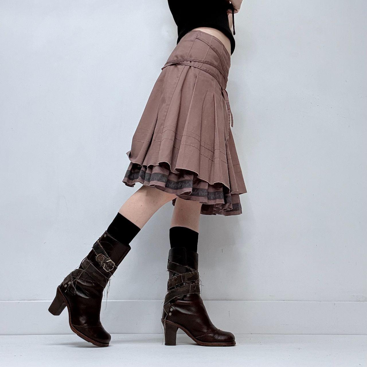 Layered tan wrap around tie up skirt