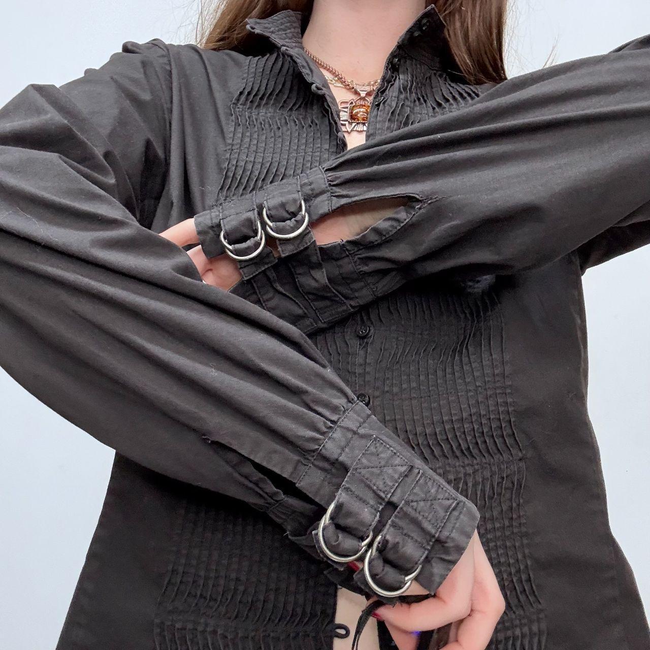 Black gathered front pleated shirt