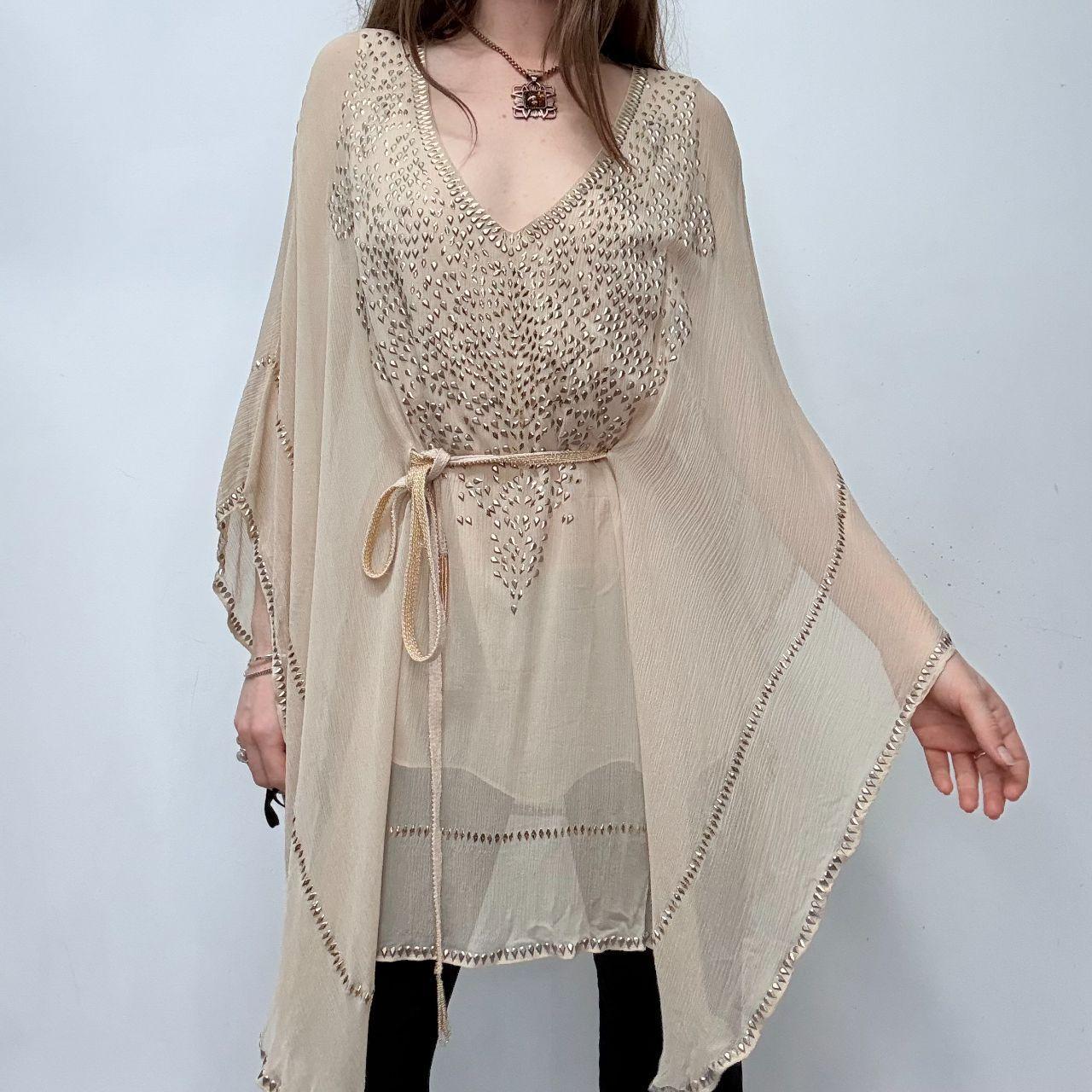 Sheer silk studded embroidered floaty boho dress
