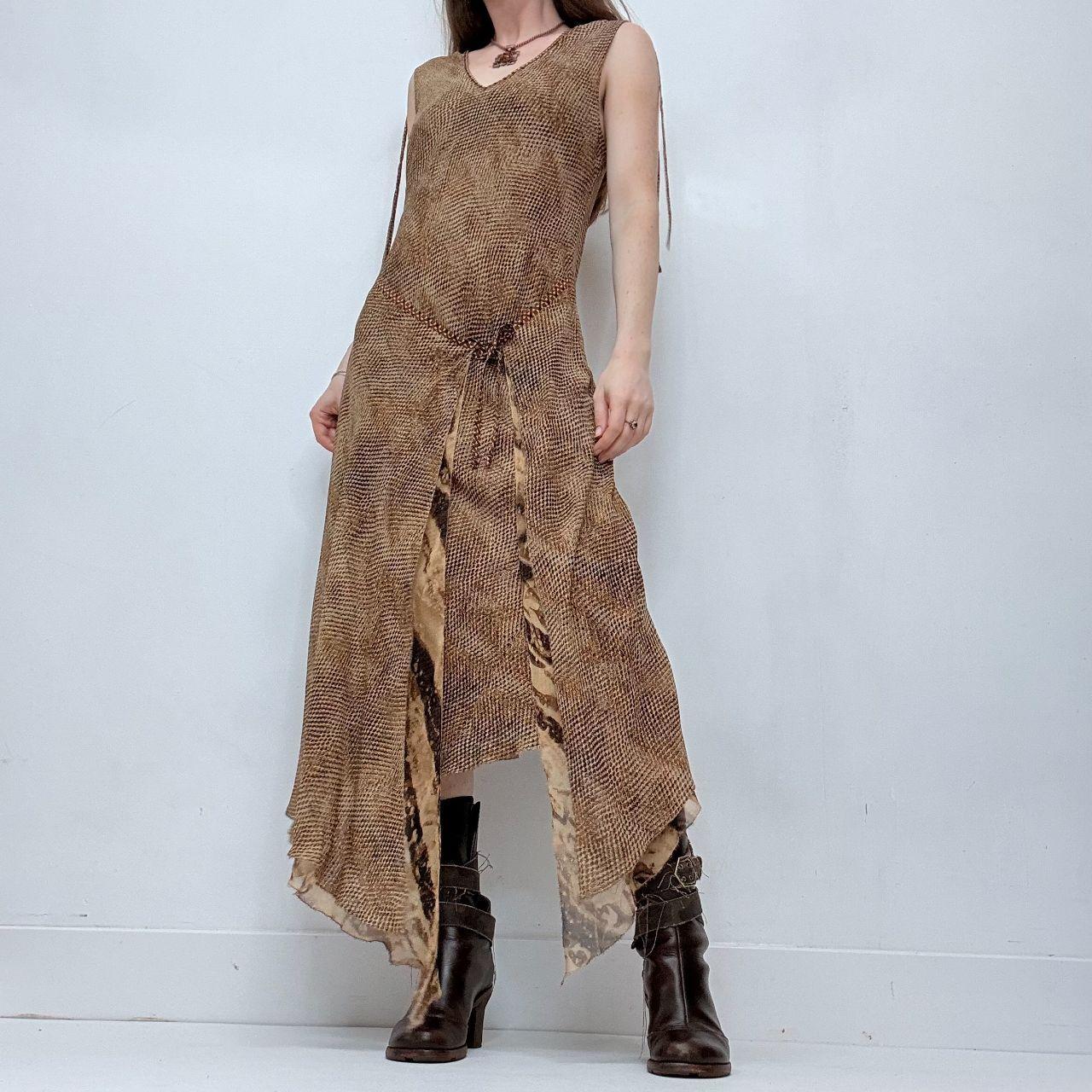 Asymmetric layered tie waist cargo dress
