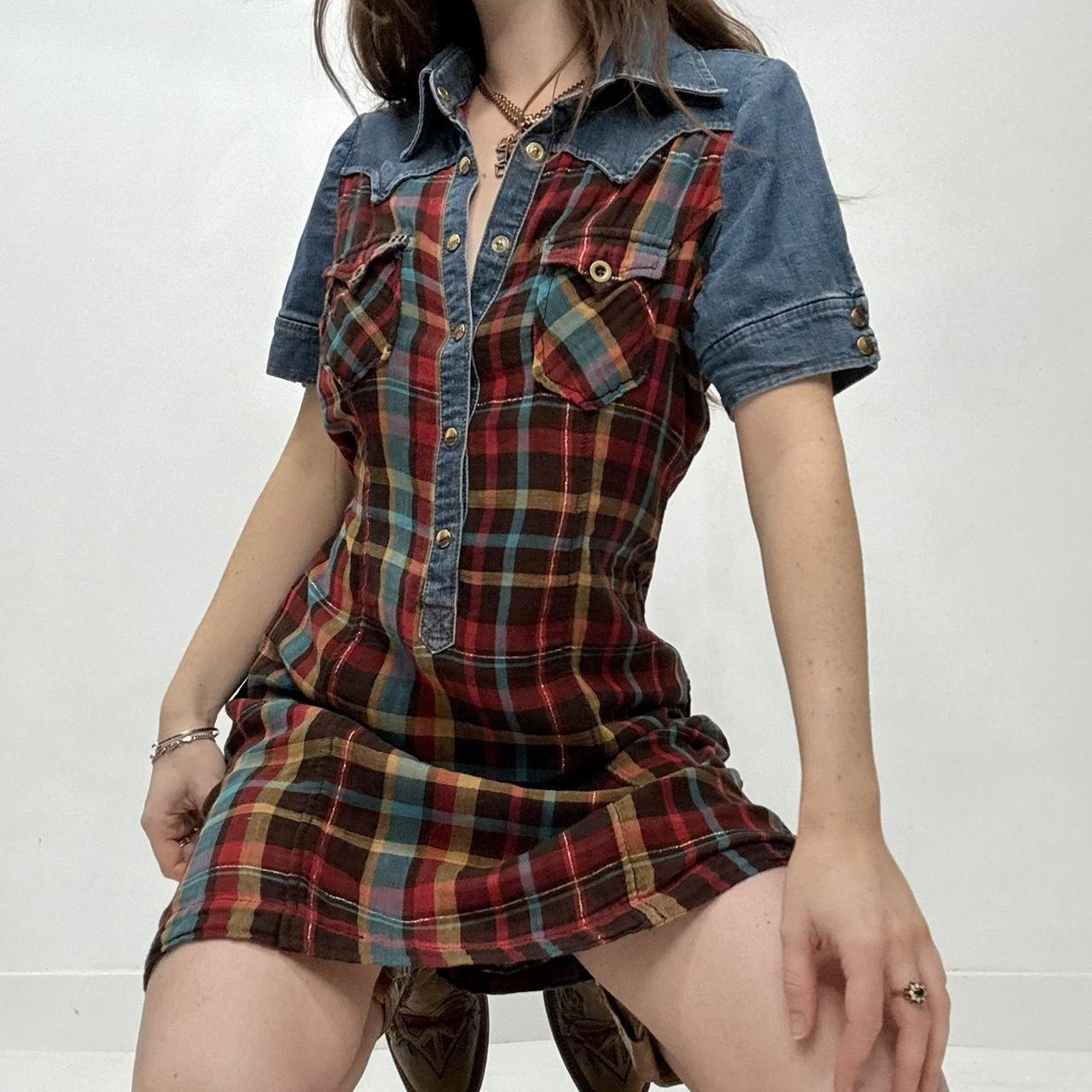Tartan western denim checked dress