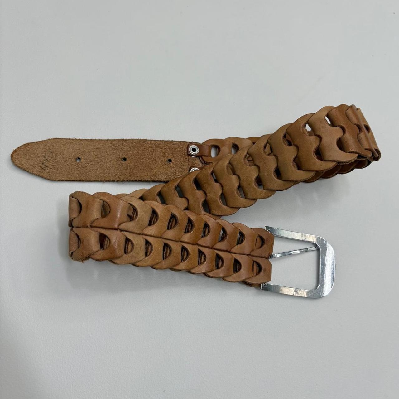 Brown leather woven belt