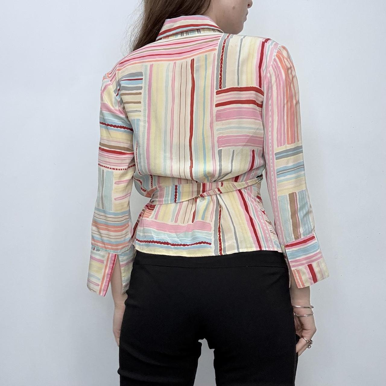 Striped wrap silk shirt