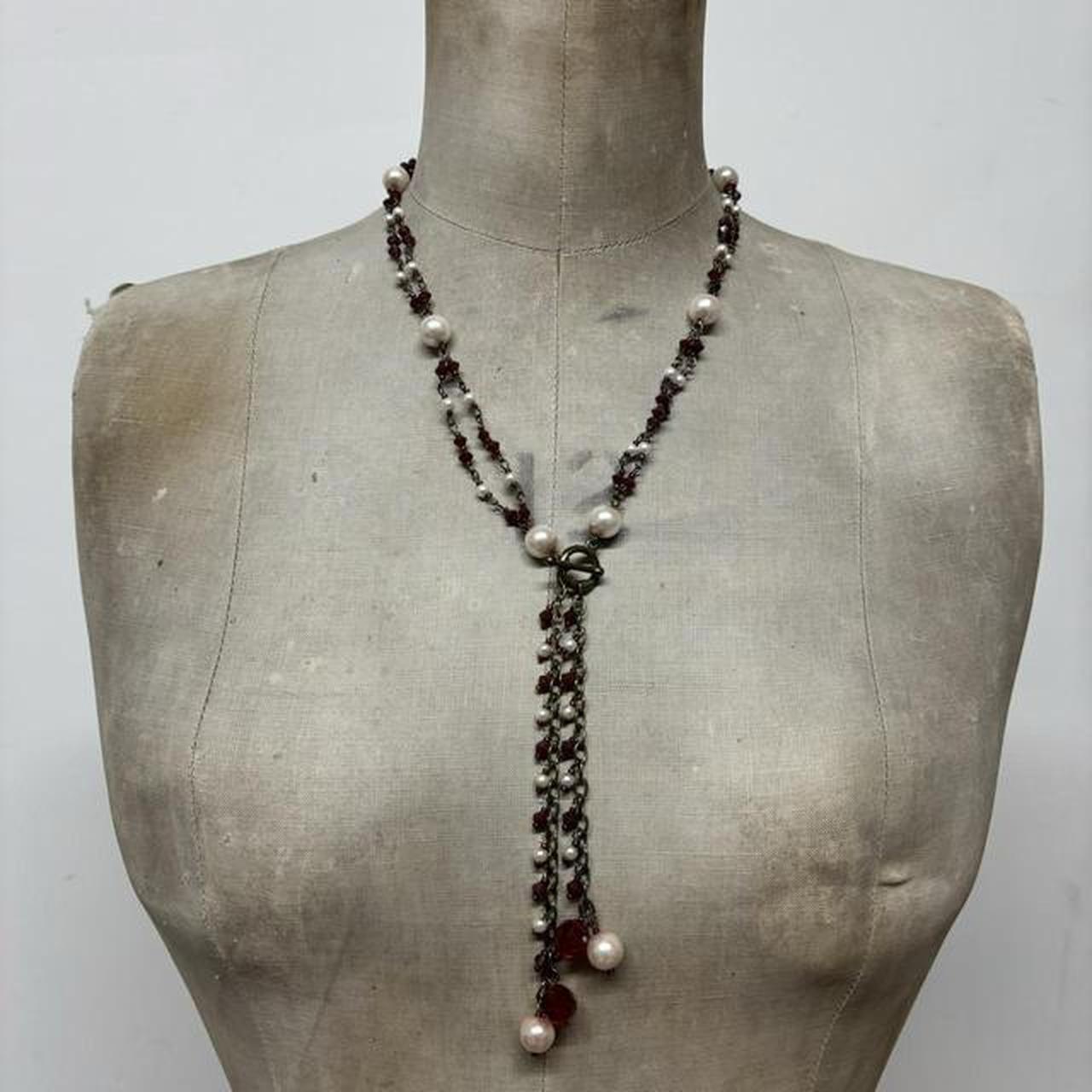 Layered chain pearl charm necklace