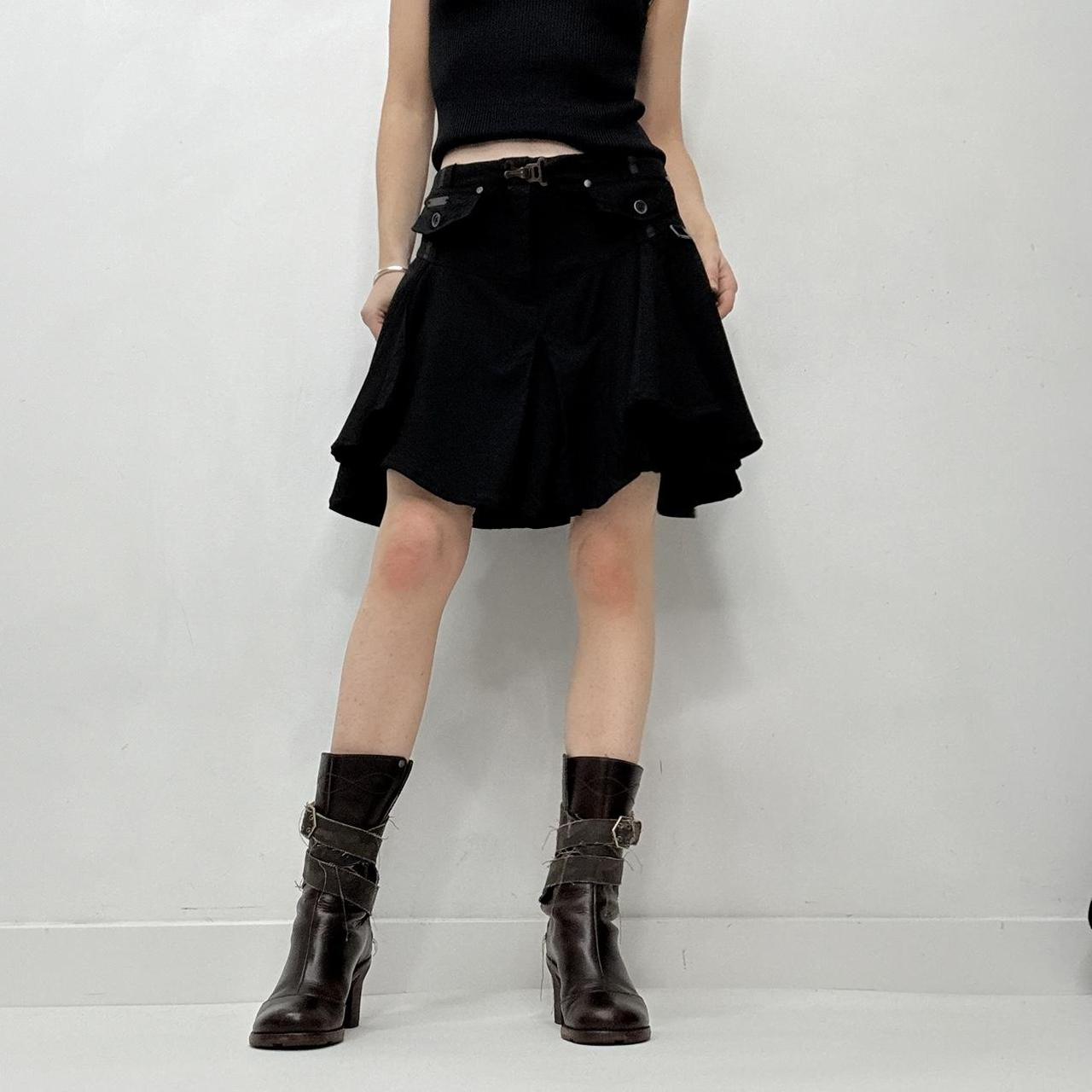 Black gothic grunge flared mini skirt