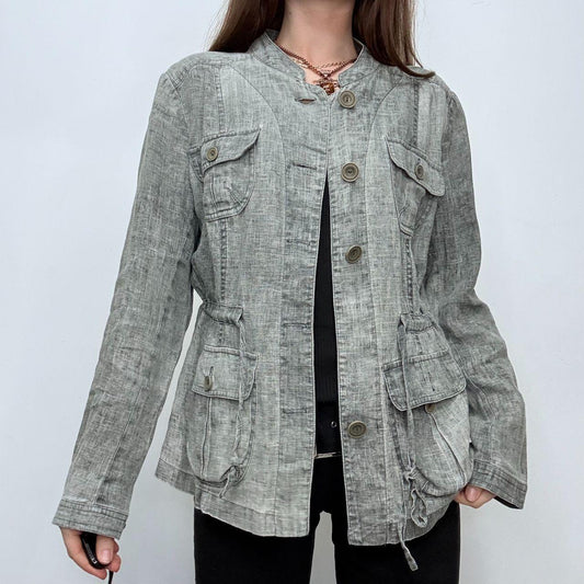 Grey distressed fitted cargo shirt