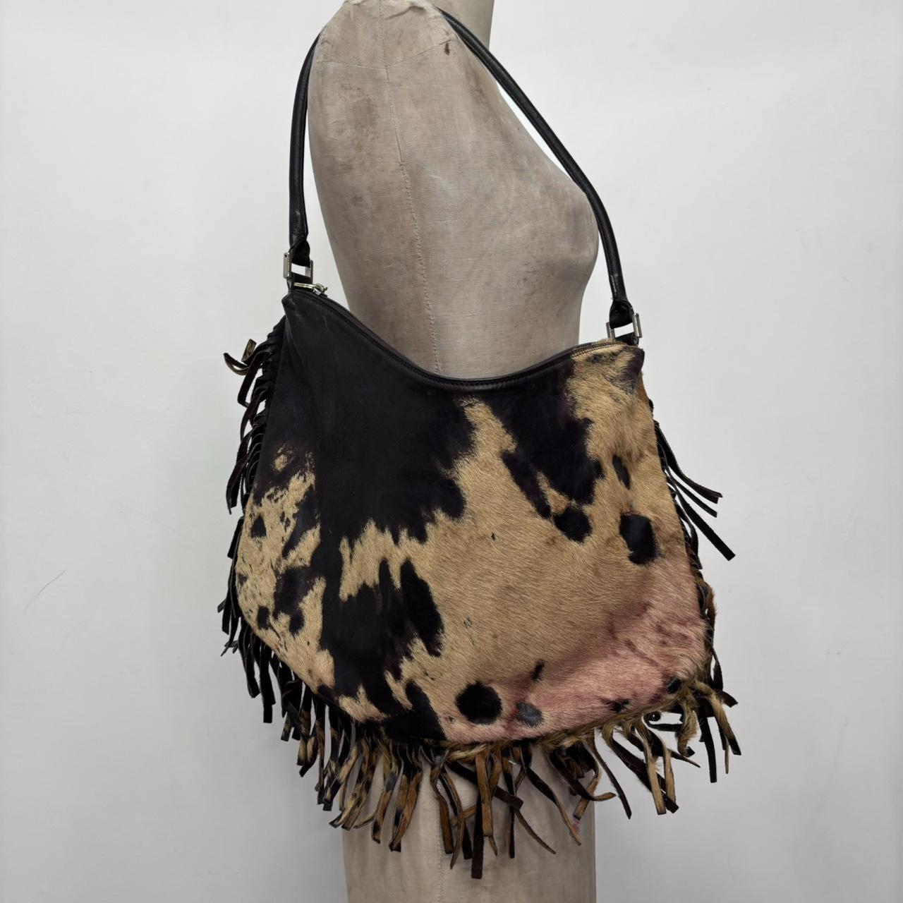 Western cowhide fringe shoulder bag