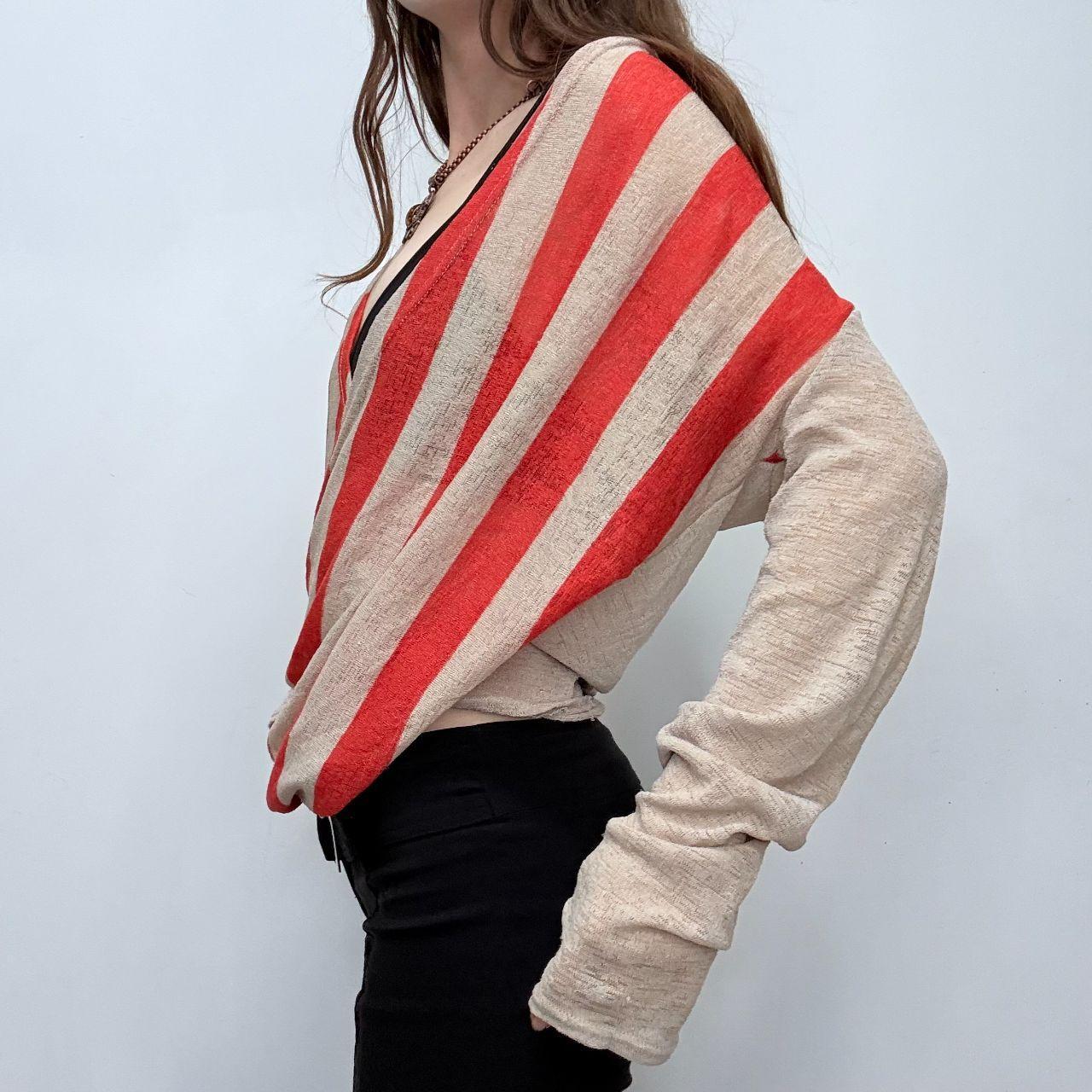 Striped draped sheer knit cardigan