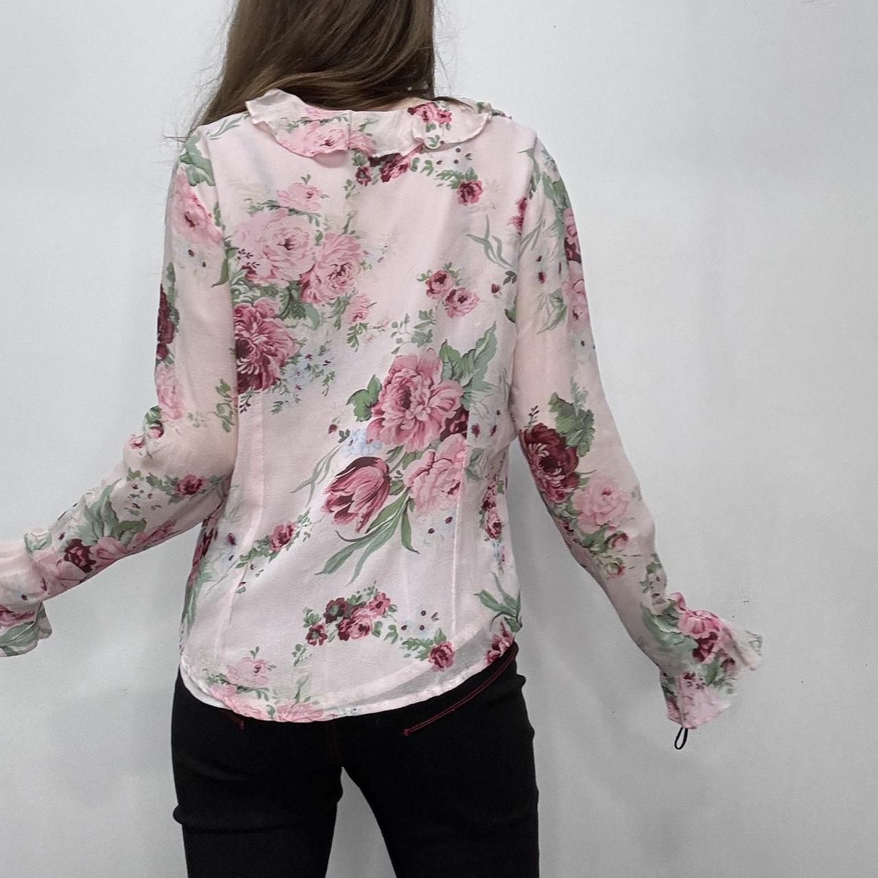 Pink floral ruffle rose shirt
