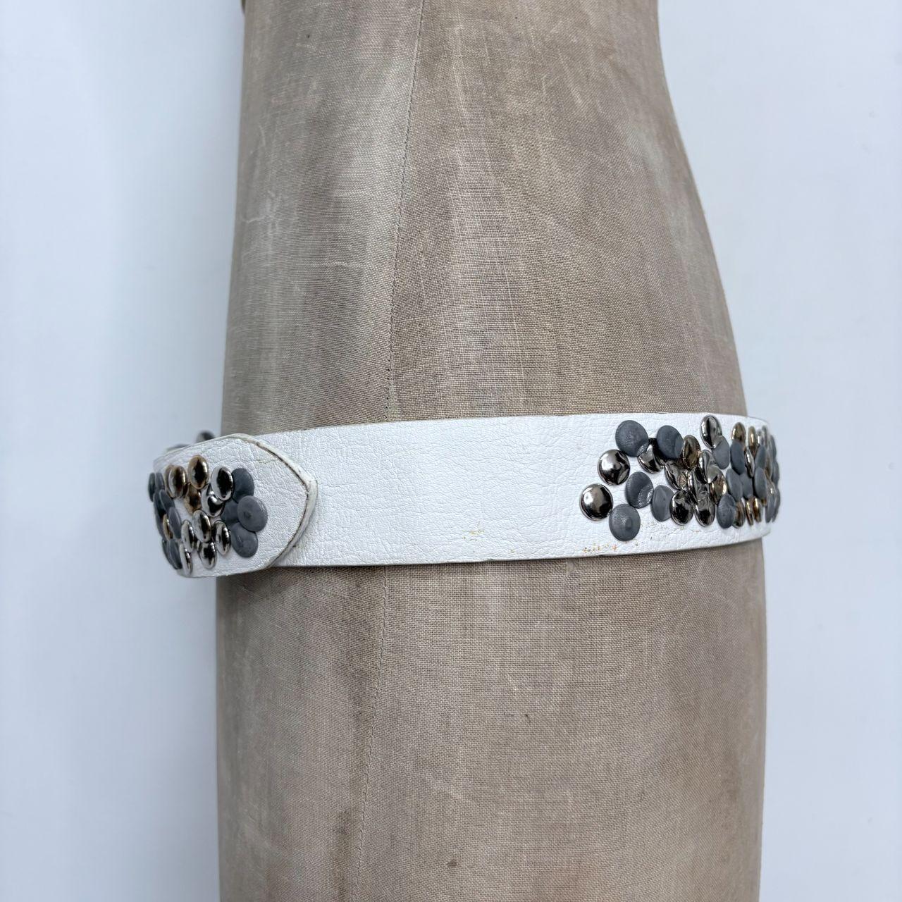 White leather studded metal belt