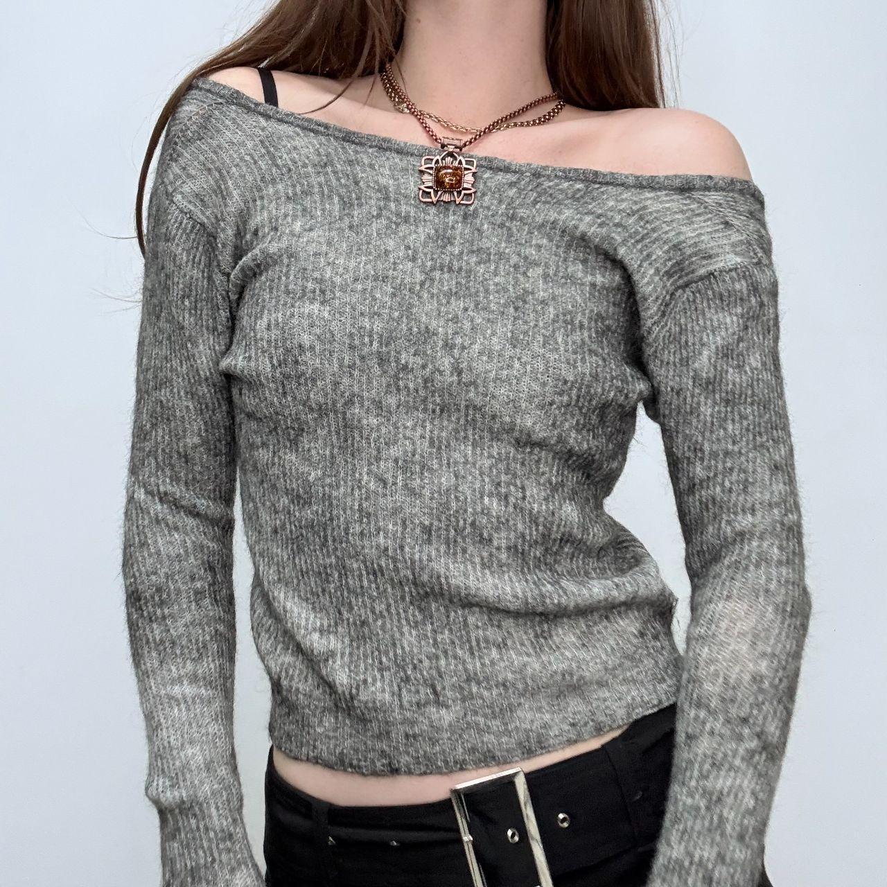 Grey ribbed wool knit jumper