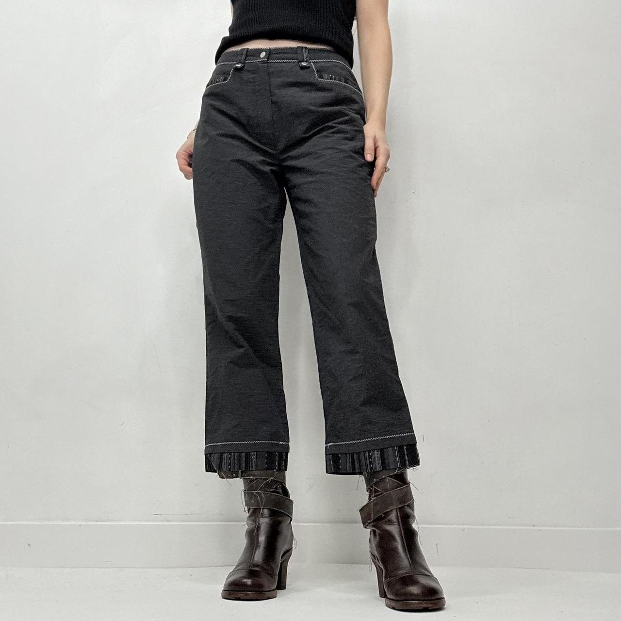Grey pinstripe flared wide leg minimalist trousers