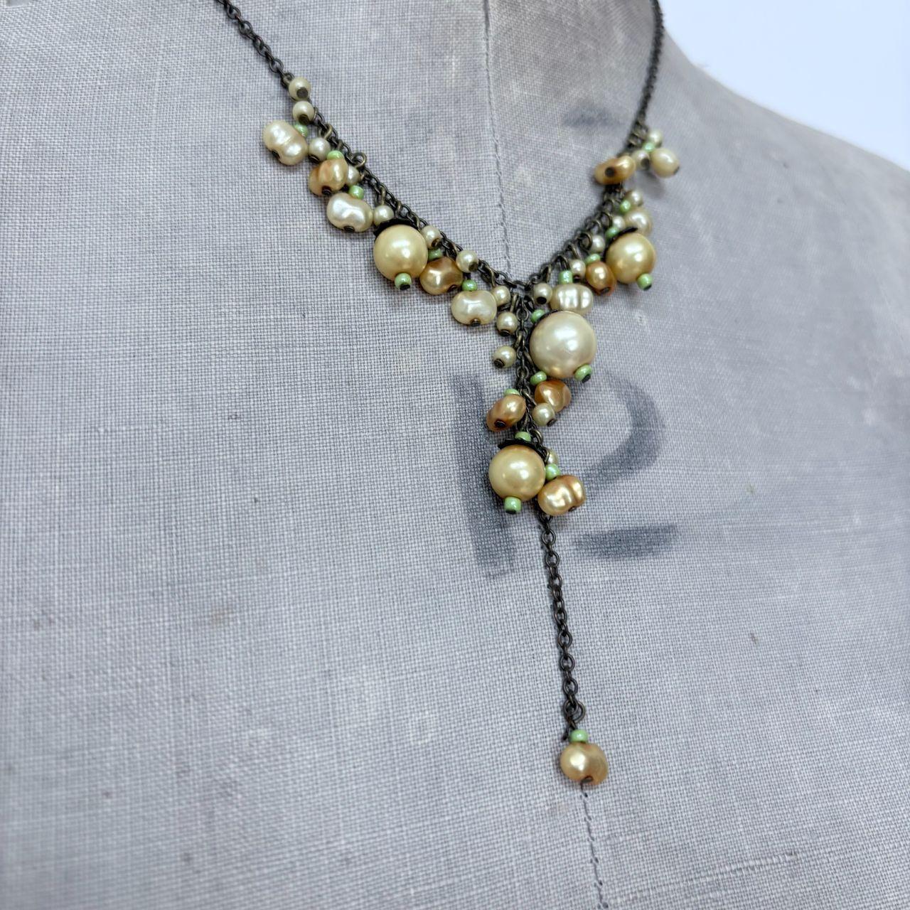 Pearl hanging draped boho chain necklace