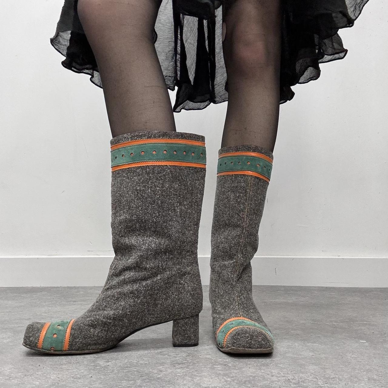 Square toe tweed boots