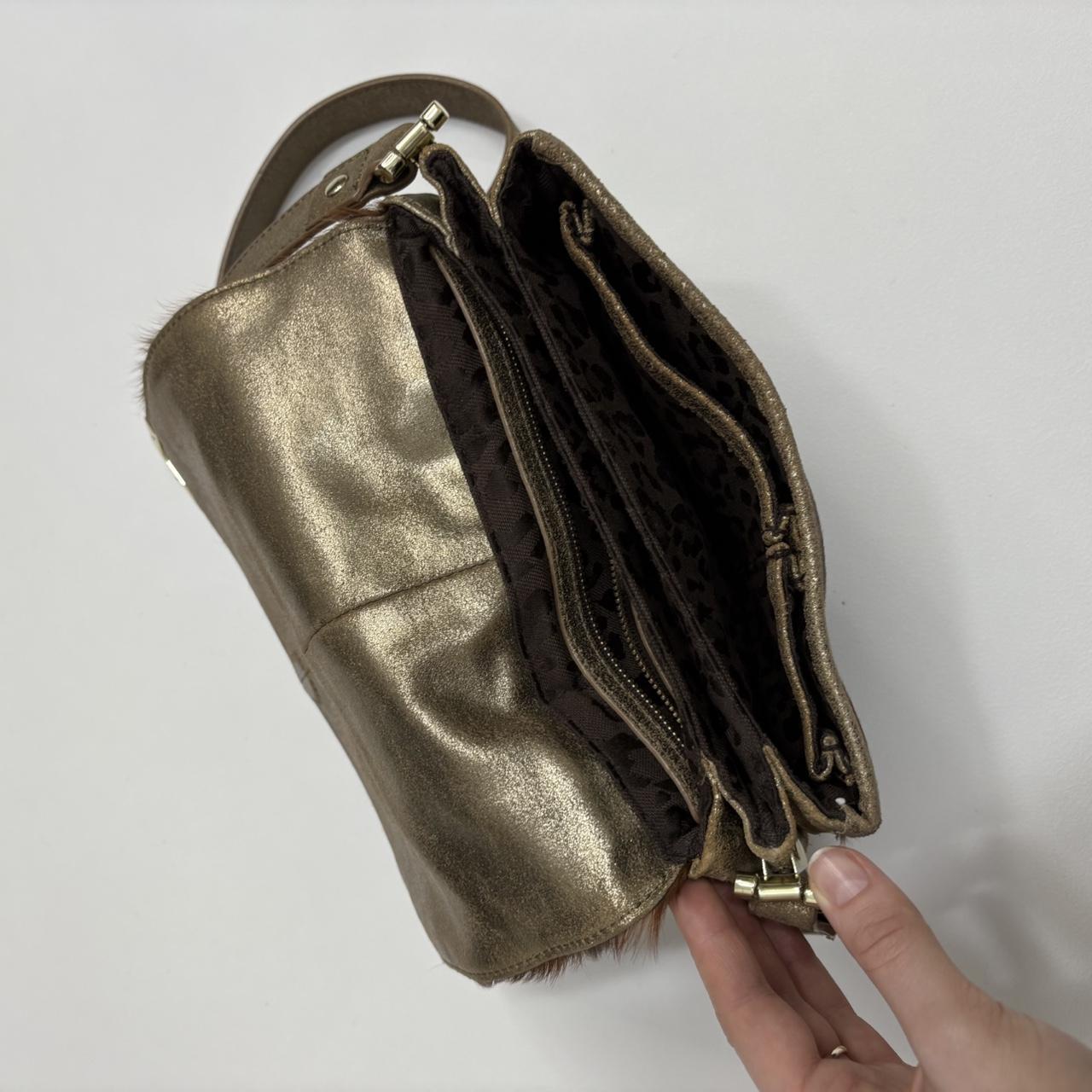 Tan pony hair cow hide cross body bag