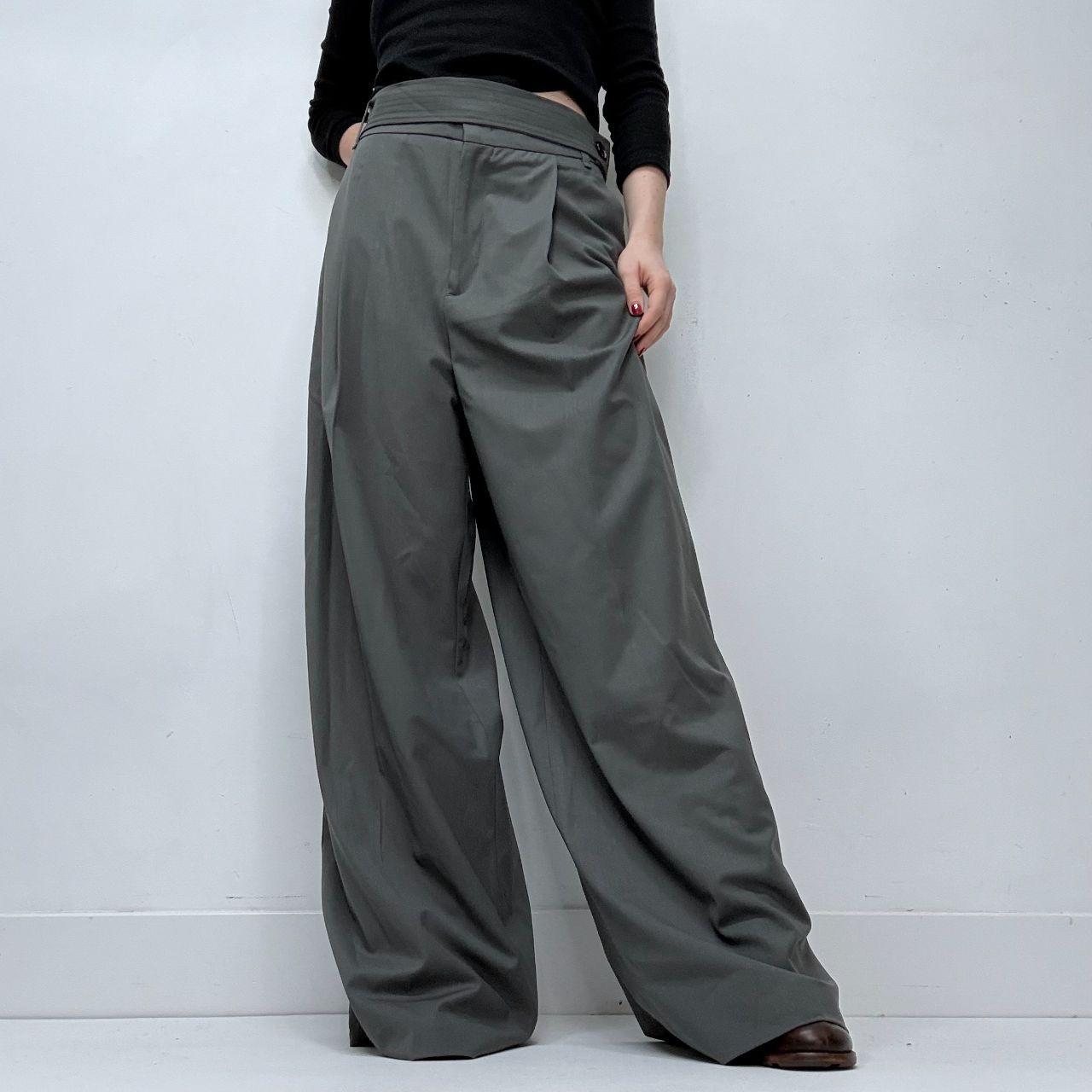 Grey pleated wide leg trousers