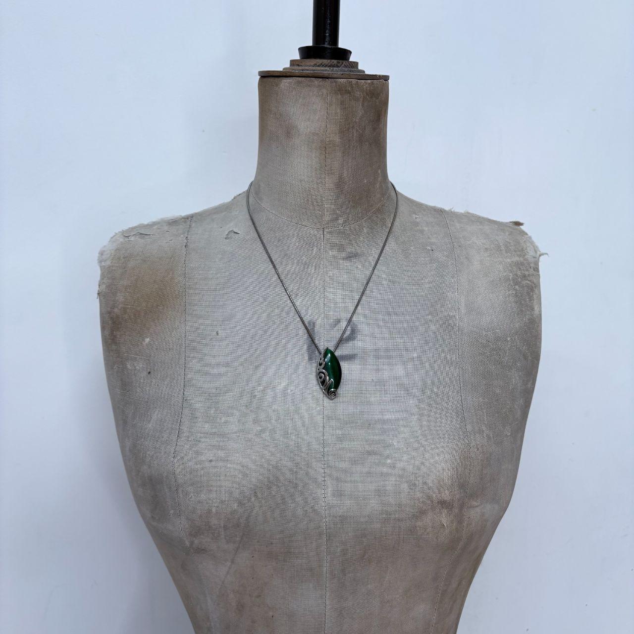 Green gem silver fairy necklace