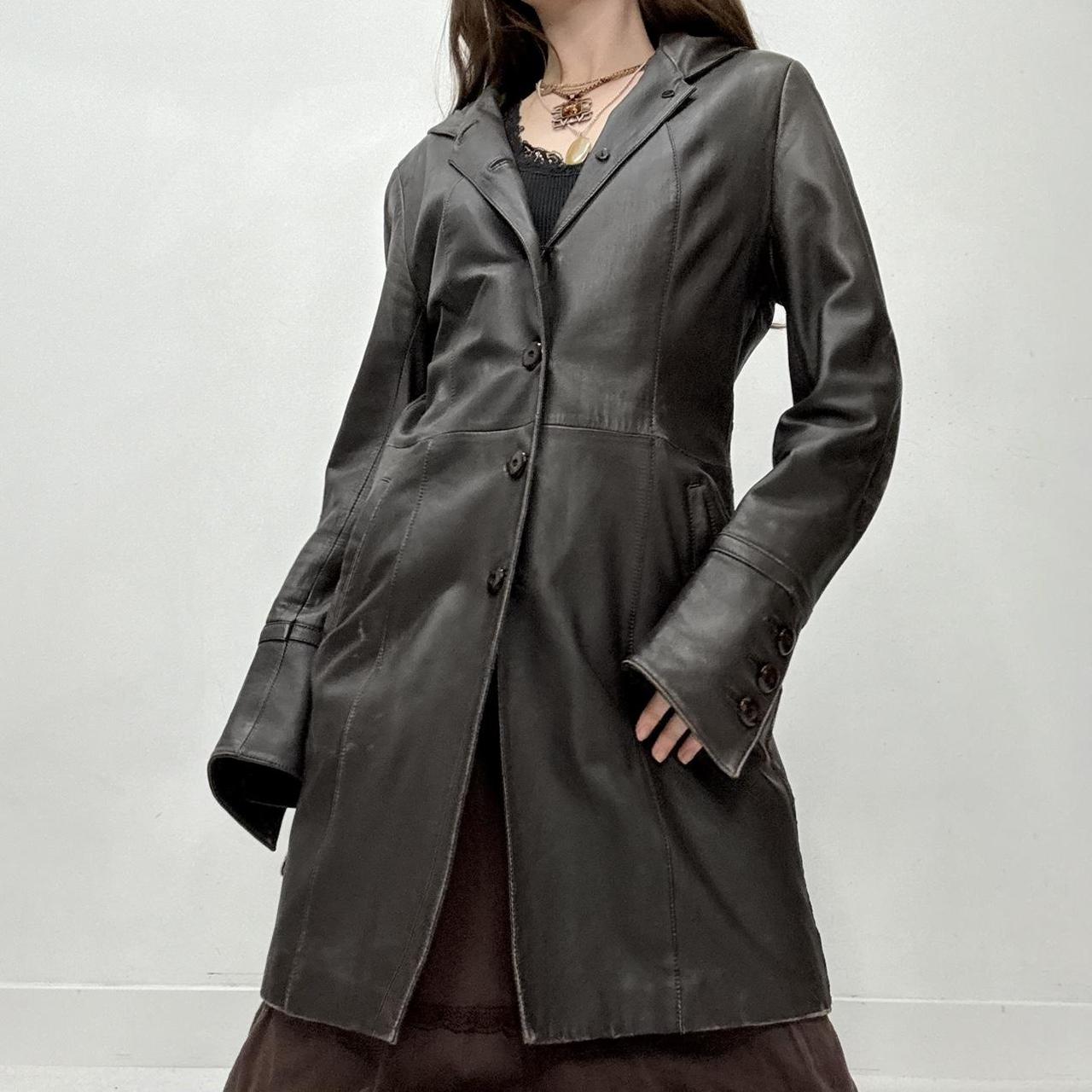 Brown leather slouchy trench coat