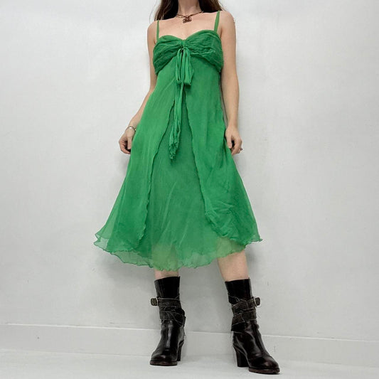 Green silk sheer layered midi dress