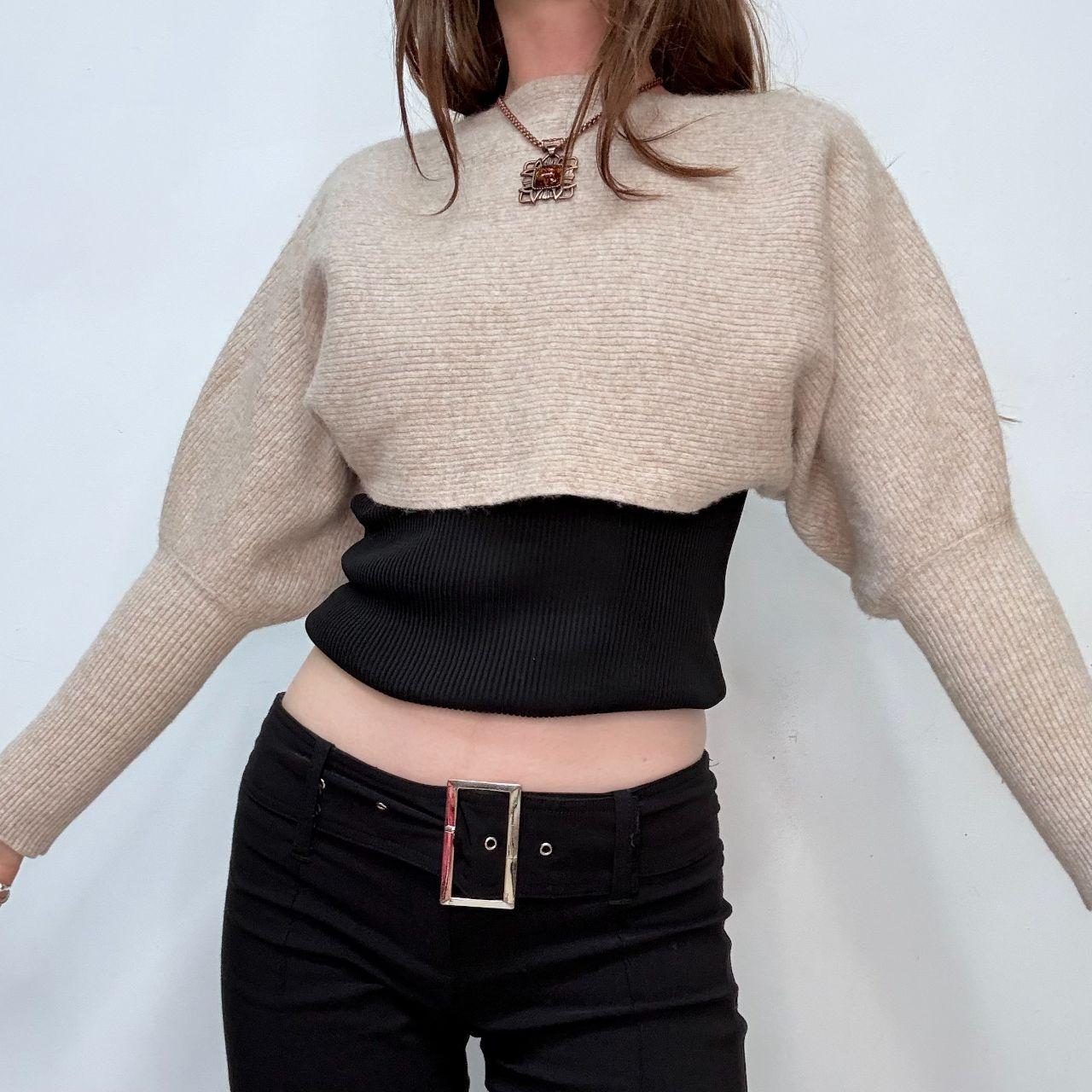 Tan batwing cropped cashmere jumper
