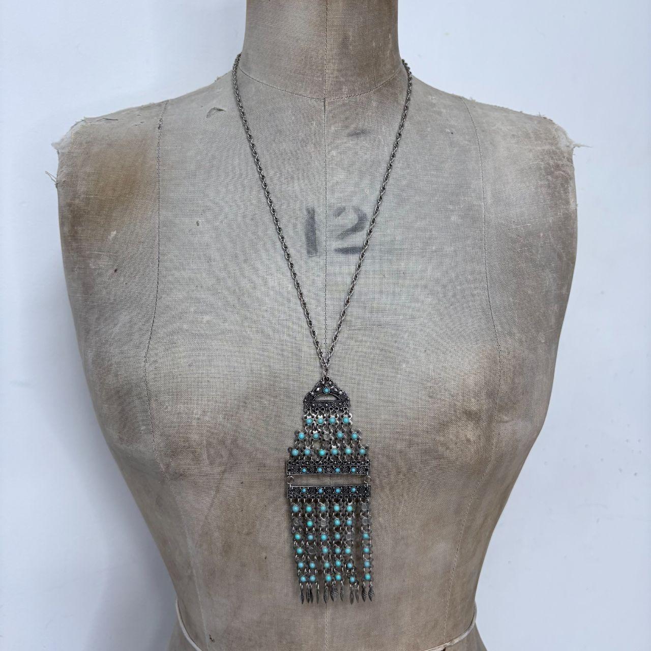 Silver boho long hippie necklace
