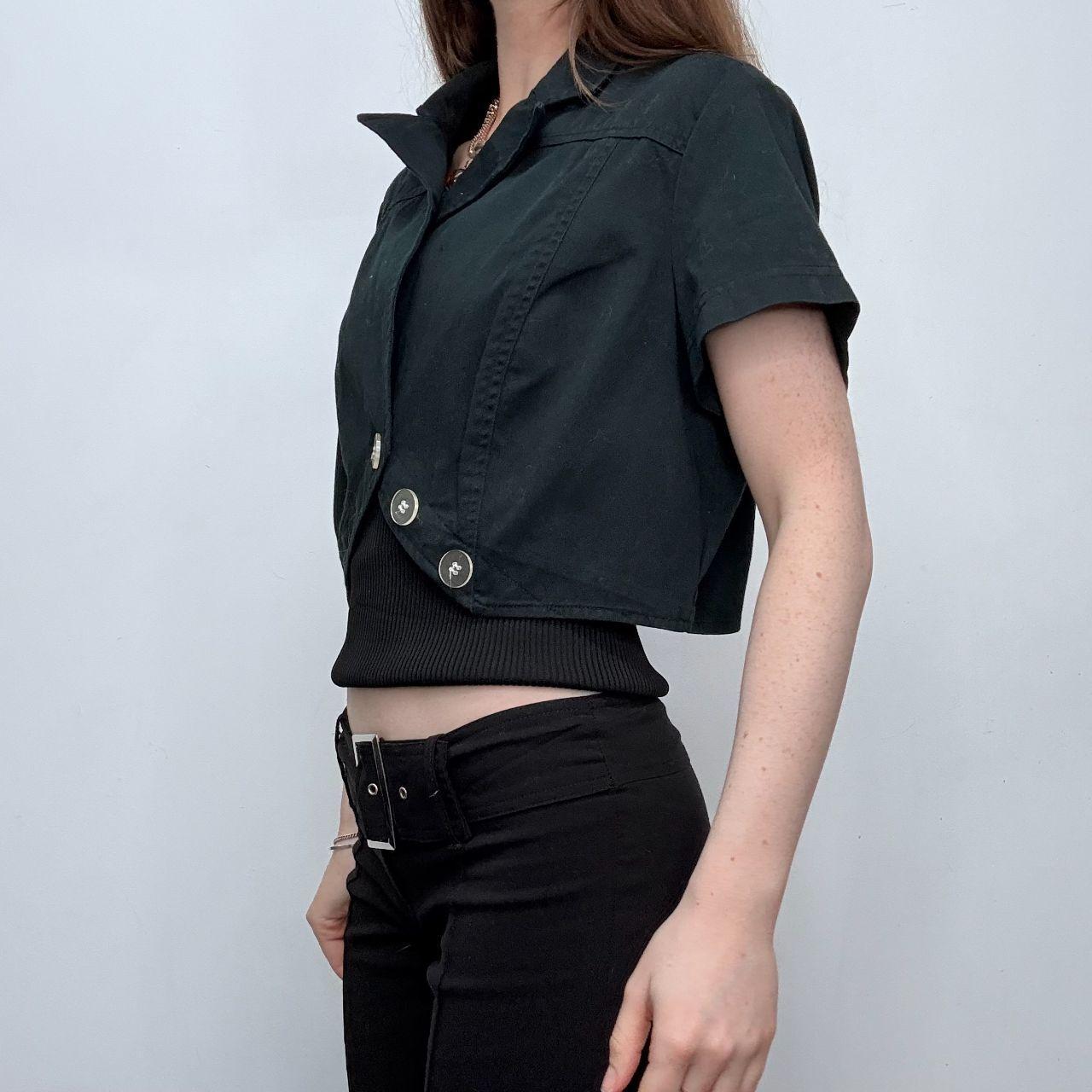 Black cropped asymmetric button top