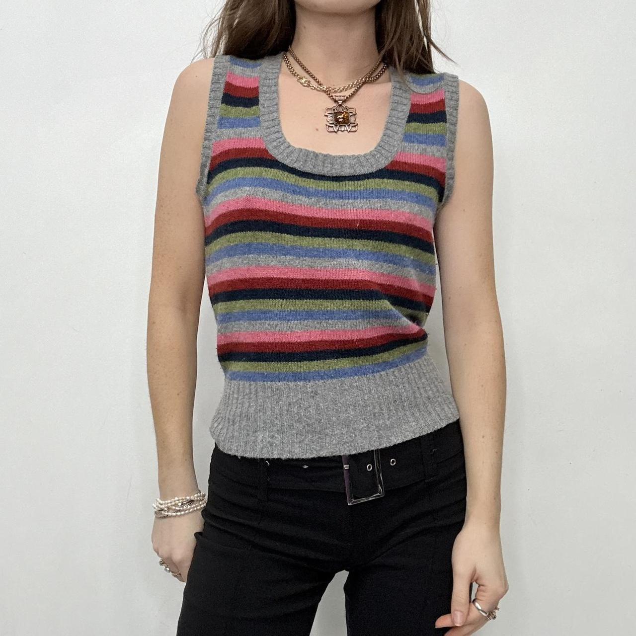 Grey striped wool knit vest