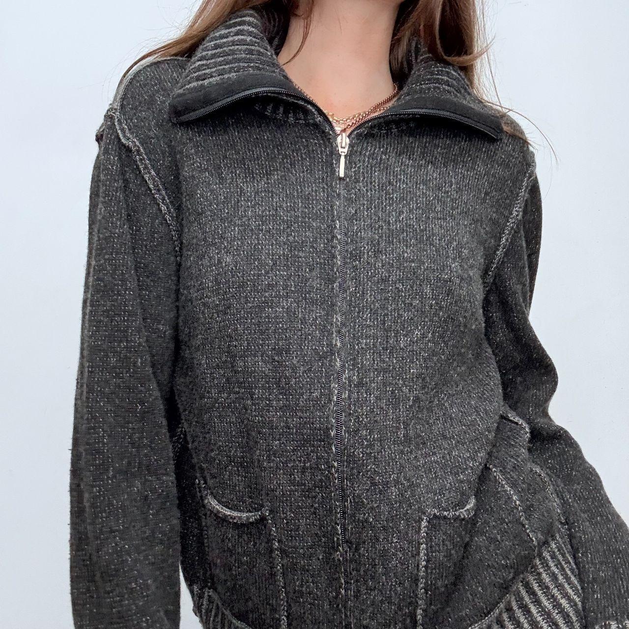 Distressed grey knit cashmere cardigan