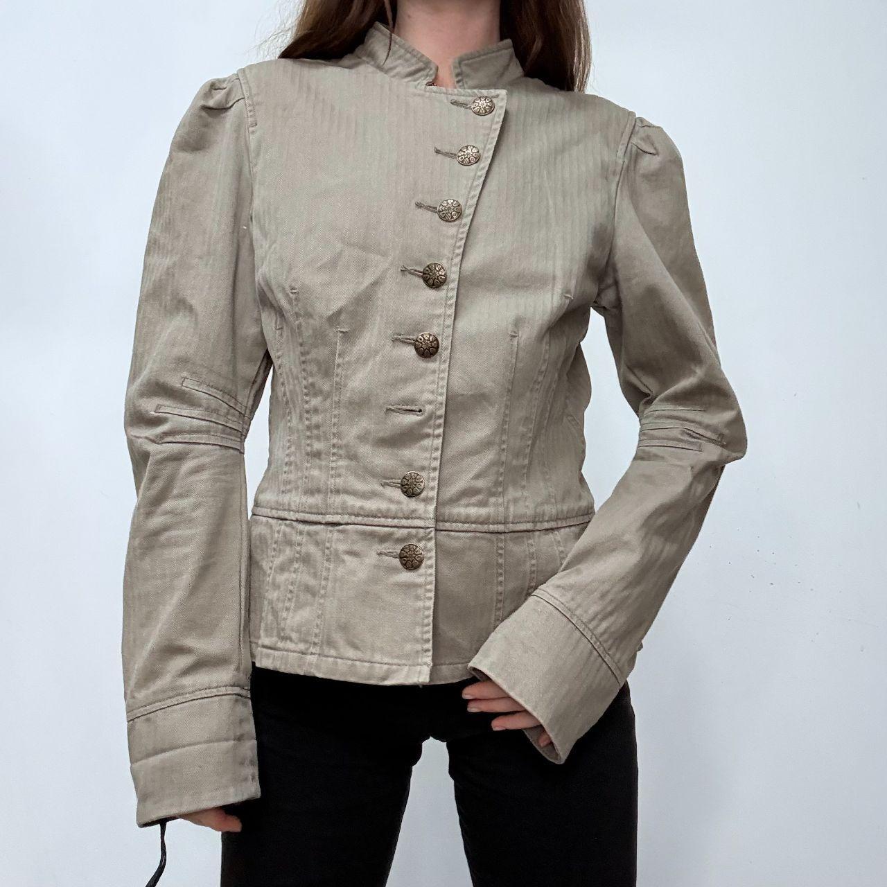 Khaki button-up utility millitary jacket