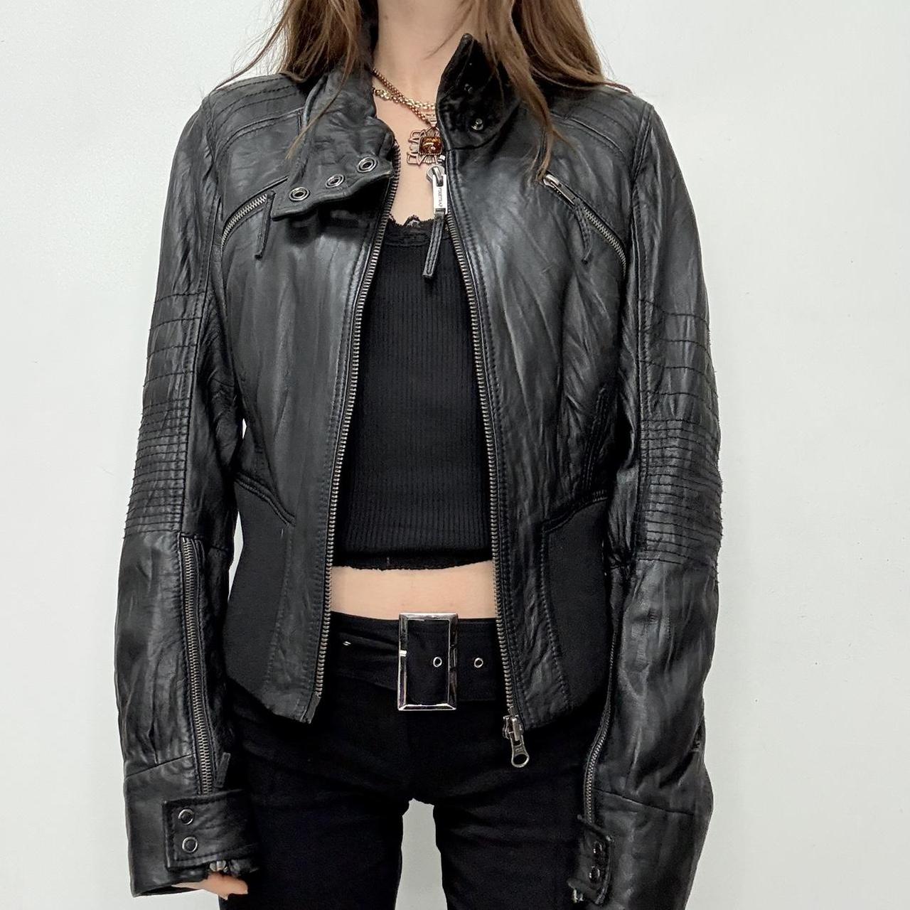 Black leather biker jacket