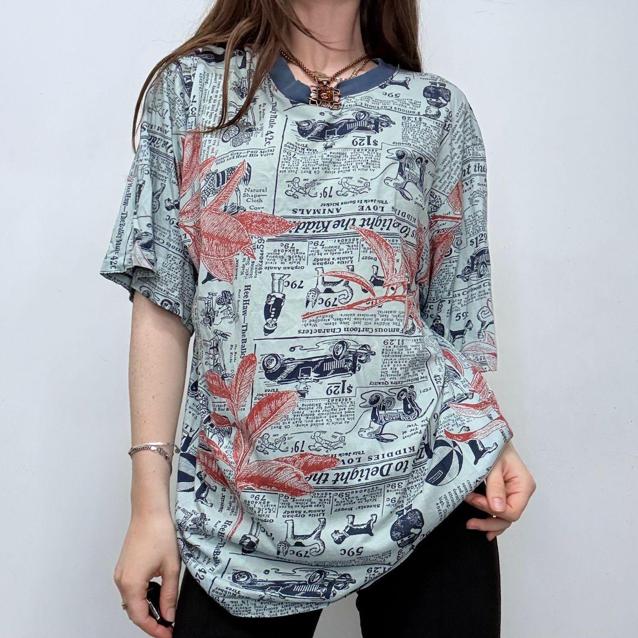 Oversized slouchy graphic newsprint t-shirt