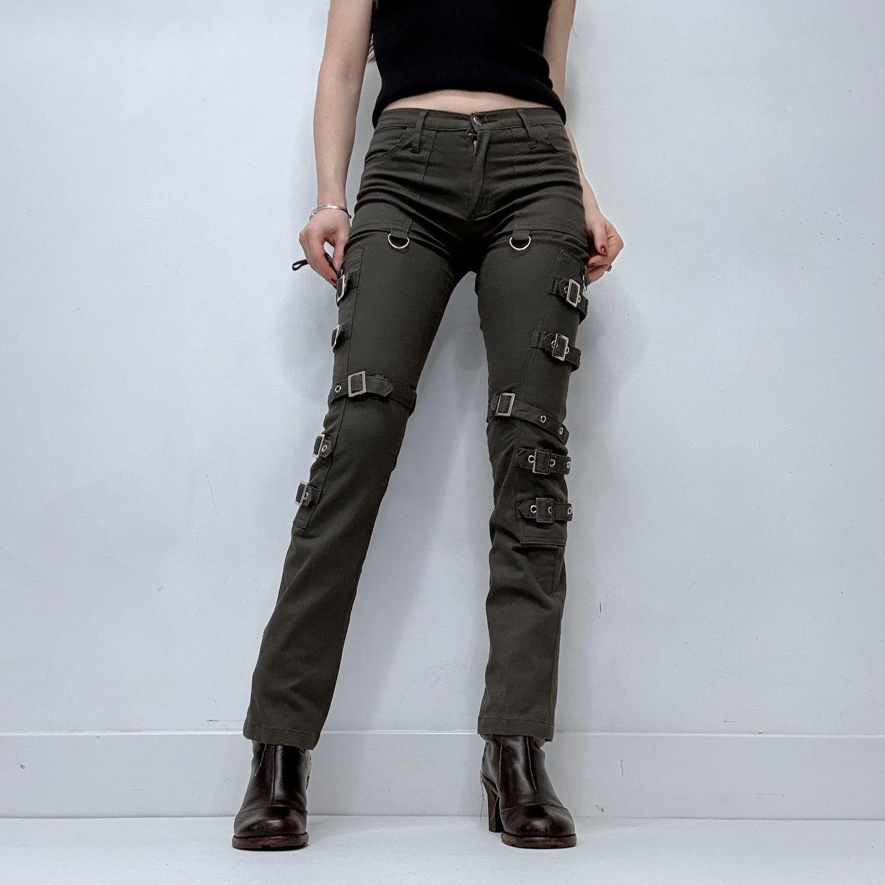 Khaki utility belted buckle trousers