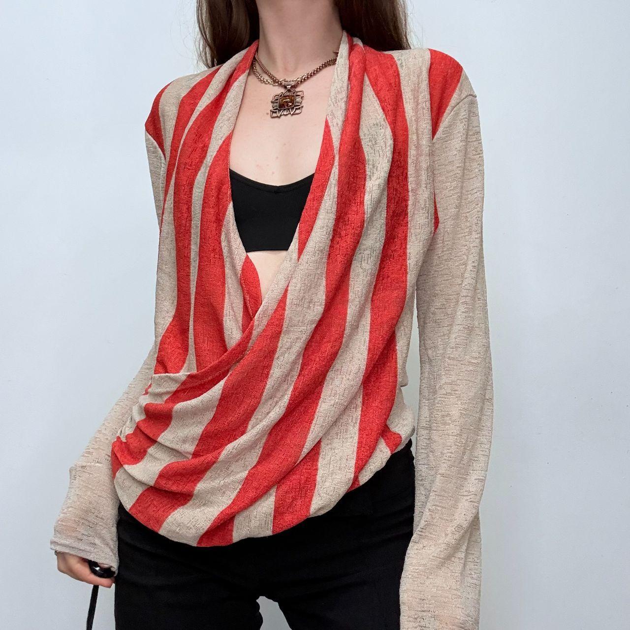 Striped draped sheer knit cardigan