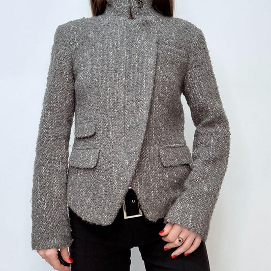 Grey asymmetric preppy work blazer jacket