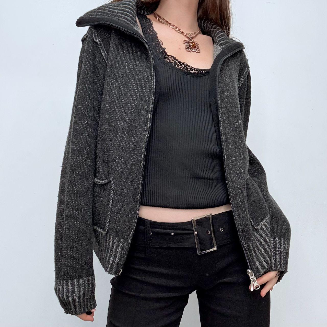 Distressed grey knit cashmere cardigan