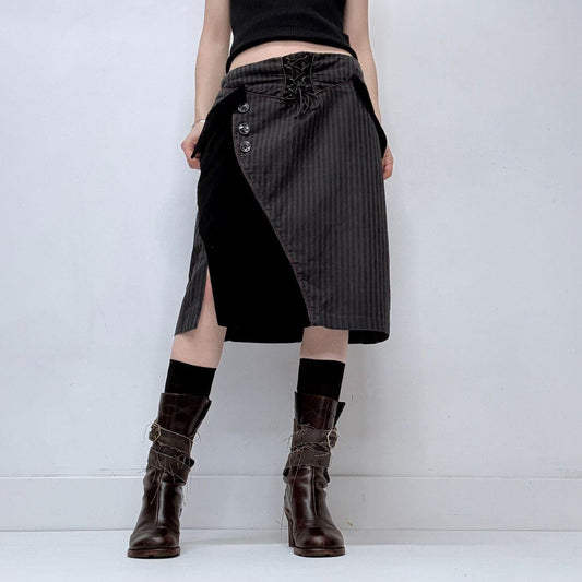 Pinstripe asymmetric button corset skirt