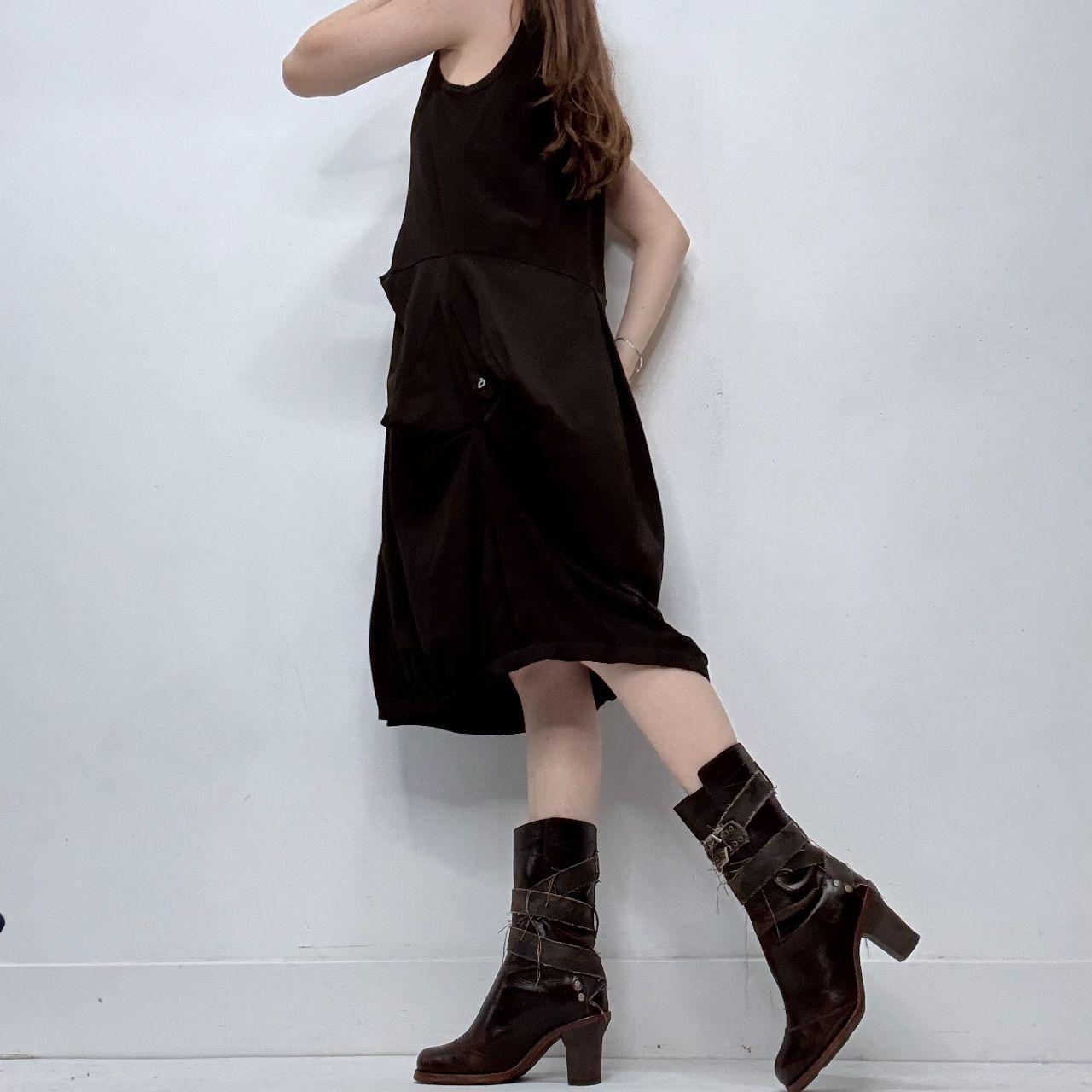 Brown gathered puff midi dress