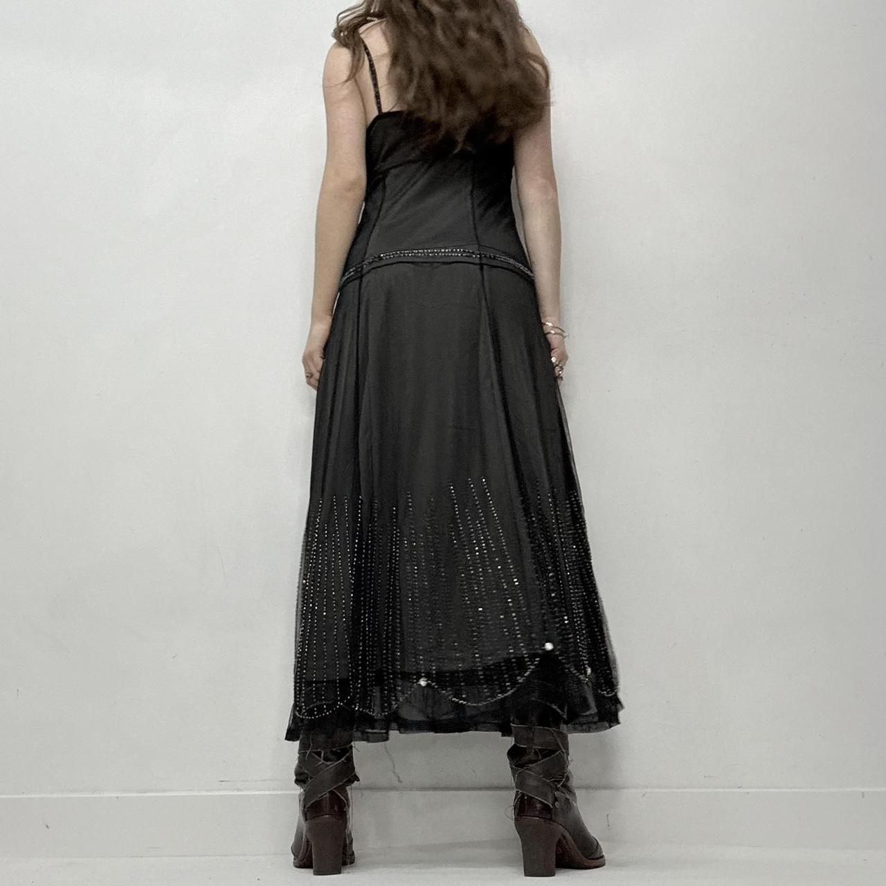 Black mesh layered beaded maxi dress