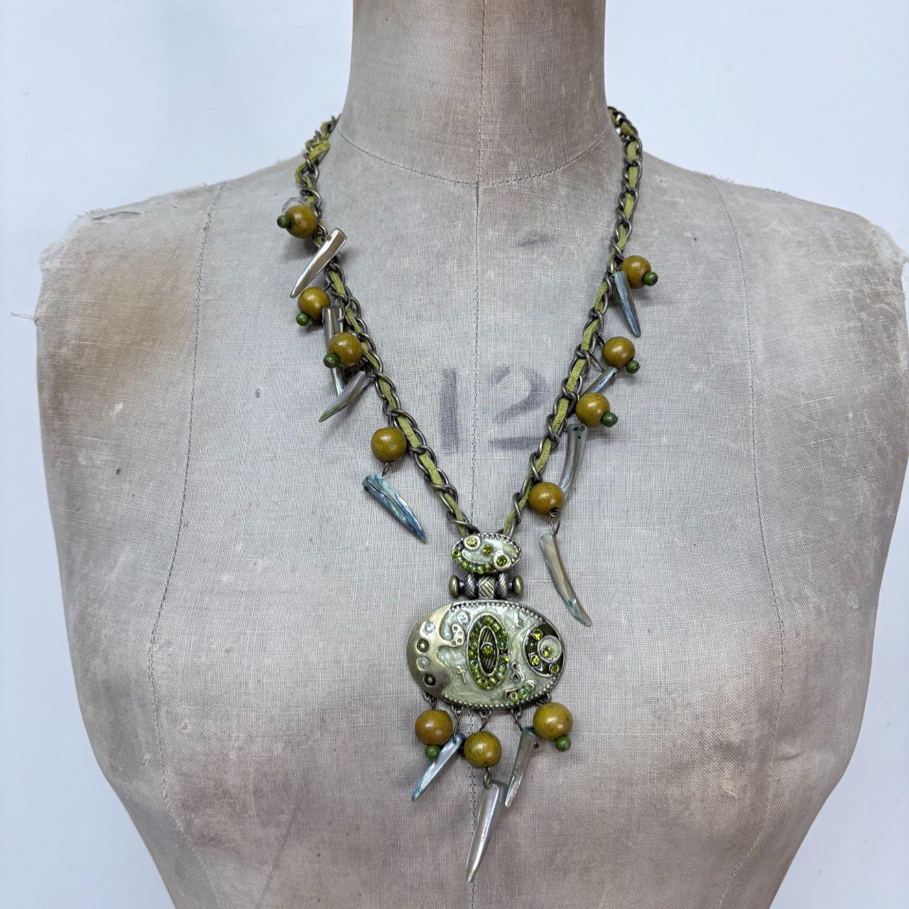 Boho hanging beaded charm necklace