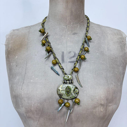 Boho hanging beaded charm necklace